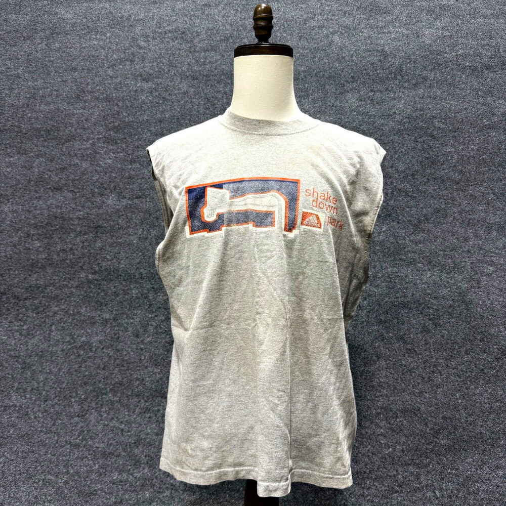 Vintage Adidas Shake Down Park Shirt Mens L USA Made Sleeveless Cutoff Gray